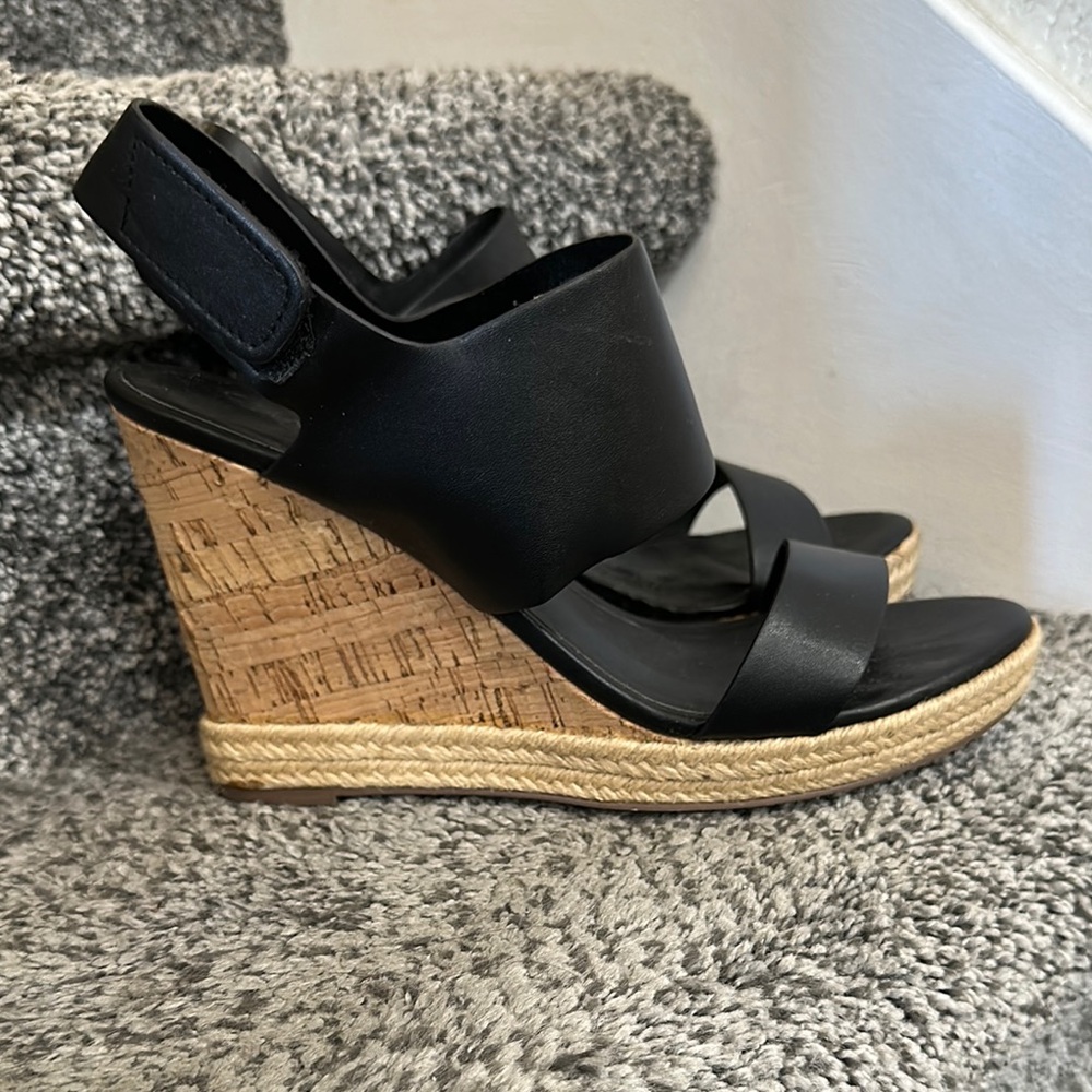 Charles David Black tan cream Wedge cork Shoes heel size 9 women’s